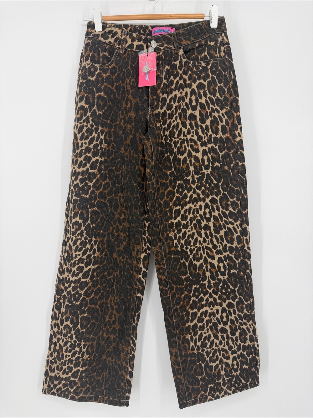 Edikted Leopard Print Wide Leg Jeans XS NWT Y2K Animal Print Baggy Denim